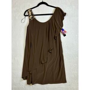 NW Nightway Size 8 Brown Dress with Animal Print Strap Made in USA